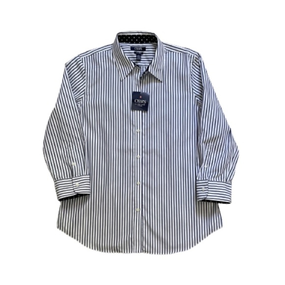 Chaps Striped No Iron Fitted Button Down Shirt Men’s Size Large